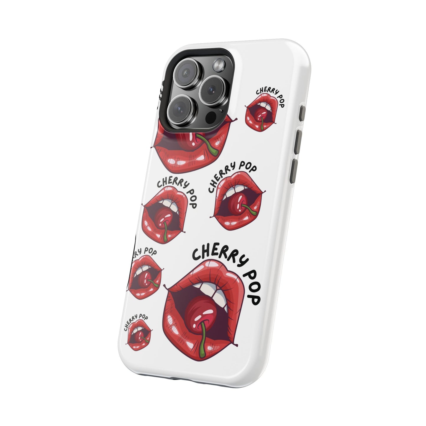 Phone case with cherry and lips design on a white background printable digital file